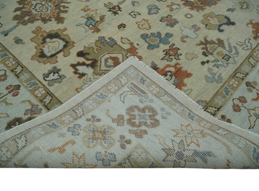 Custom Made Antique Oushak Hand Knotted Beige And Silver Wool Area Rug