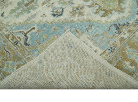 Traditional Pattern Light Blue, Beige and Ivory Hand Knotted 8x10 ft wool Area Rug