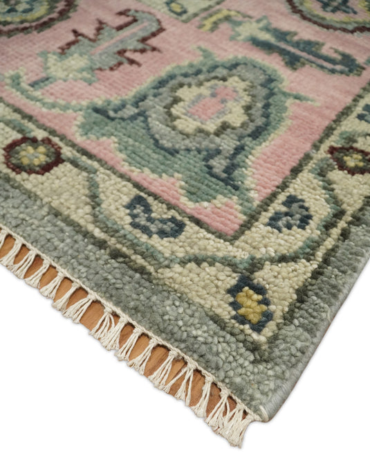 Blue and Pink Traditional Persian Oushak Hand Knotted 5x8, 6x9, 8x10, 9x12, 10x14 Wool Rug, Living Room | CP693S