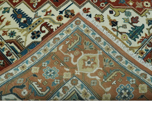 Hand Knotted Traditional Herati Rust, Blue, Teal And Ivory Wool Rug 8x10 ft Ideal for Living, Bedroom And Dining Rooms | CP2457810