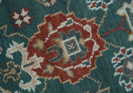 Custom Made Traditional Oushak green, Rust and Brown Hand Knotted wool Area Rug