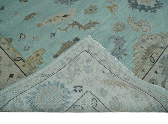 Traditional Oushak Hand Knotted Light Blue And Ivory 8x9.6 ft Bedroom, Living Room Rug Wool Area Rug