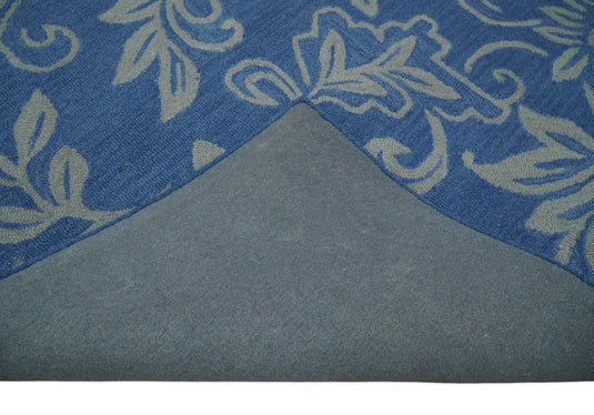 Custom Made Traditional Floral Pattern Blue And Gray Hand Tufted wool Area Rug