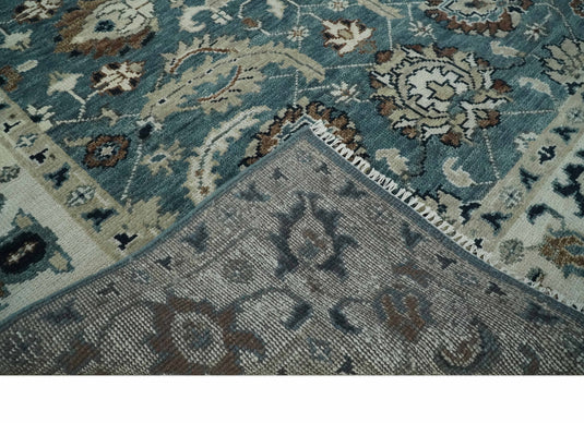 Hand Knotted Traditional Antique Oushak Rug Blue and Ivory Multi Size Ideal for Living, Bedroom, and Dining Rooms | CP1600