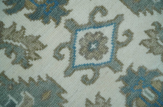 Hand Knotted Oriental Oushak Rug Ivory, Grey and Teal Multi Size Ideal for Living, Bedroom, and Dining Rooms | CP1702