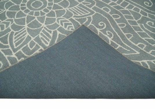 Custom Made Traditional Floral Gray And Ivory Hand Tufted  Wool Area Rug