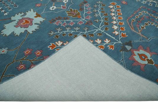 Custom Made Tree Of Life Teal Blue, Brown And Red Hand Tufted Wool Area Rug