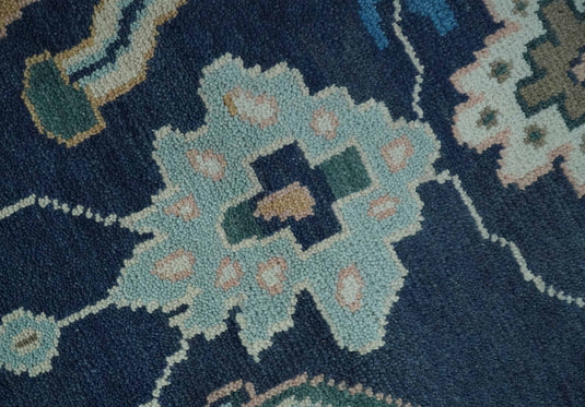 Traditional Floral Pattern Blue, Beige, Peach and Navy Blue Hand Knotted 8x10 ft wool Area Rug