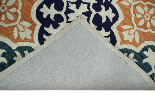 Custom Made Ivory, Maroon, Blue, Teal And Yellow Moroccan Hand Tufted Wool Area Rug