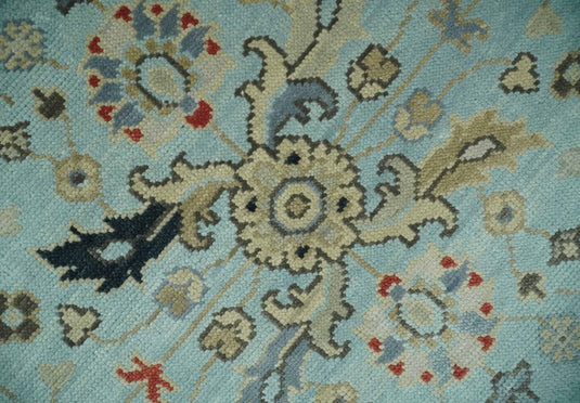 Vintage Antique Oushak Light Blue, Beige And Red Hand Knotted 8x10 ft Bedroom, Living Room Rug Wool Area Rug