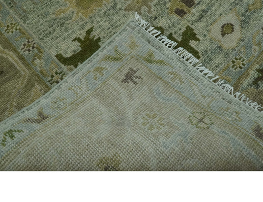 Custom Made Hand Knotted Floral Green And Gray Wool Area Rug