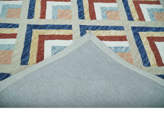 Custom Made Multicolor Modern Geometrical Chevron Pattern Hand Tufted Wool Area Rug