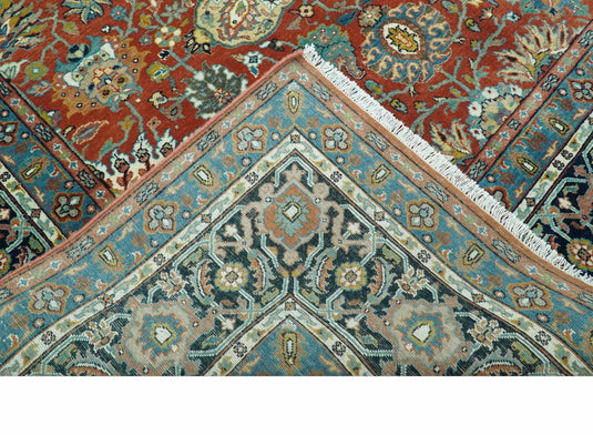 Hand Knotted Traditional Floral Rust, Blue, Black, Olive And Gold Wool Rug 8x10 ft Ideal for Living, Bedroom And Dining Rooms | CP2433810