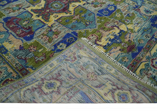 HandKnotted Heriz Serapi Rug Green and Blue Ideal for Living, Bedroom, and Dining Room 5x8, 6x9, 8x10, 9x12 and 10x14 Wool Rug