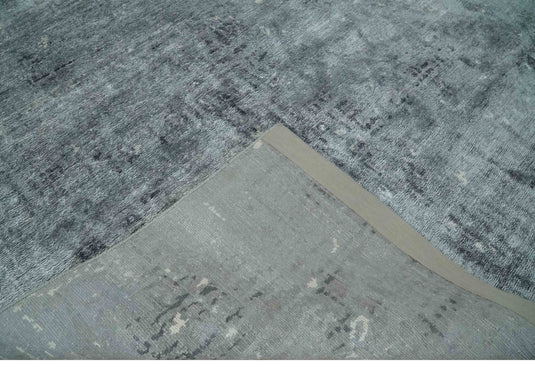 Modern Abstract Gray And Charcoal Hand Knotted 5.9x8.5 ft Bedroom, Living Room Rug Bamboo Silk Area Rug