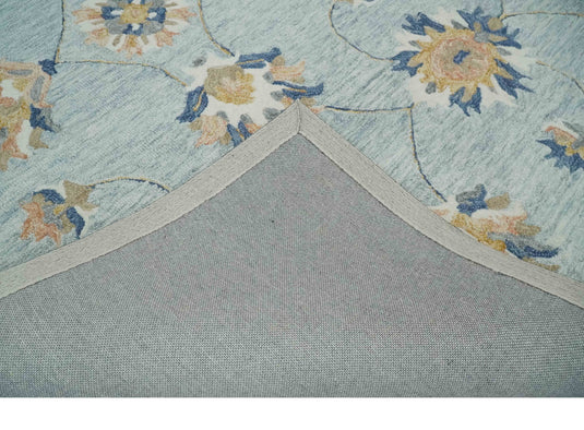 Custom Made Gray, Peach, Ivory And Blue Traditional Floral Hand Tufted Wool Area Rug