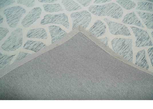 Custom Made Ivory, Gray And Blue Giraffe Pattern Hand Tufted Wool Area Rug