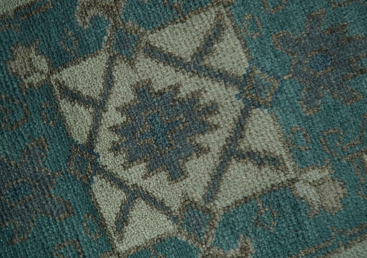 Custom Made Tribal Pattern Beige,Teal and Brown Traditional Hand knotted wool Area Rug