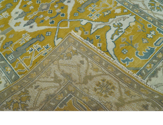 Custom Made Hand Knotted Turkish Oushak Ivory, Gray And Olive Wool Area Rug