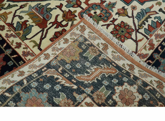 Hand Knotted Black, Ivory, Olive And Rust Traditional Wool Rug 9x12 ft Ideal for Living, Bedroom And Dining Rooms | CP2473912