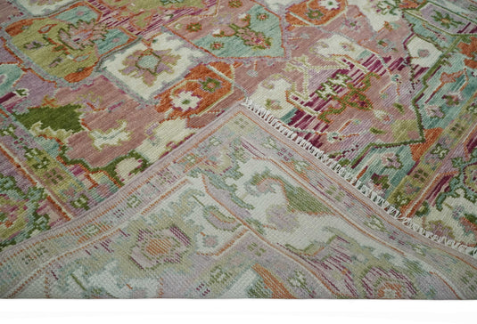 HandKnotted Heriz Rug Pink and Ivory Ideal for Living, Bedroom, and Dining Rooms 5x8, 6x9, 8x10, 9x12 and 10x14 Wool Rug