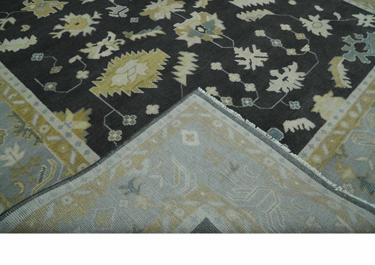 Custom Made Hand Knotted Oriental Oushak Black, Beige, Ivory And Gray Wool Area Rug