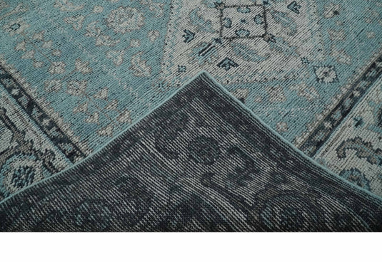 Custom Made Traditional Antique Tribal Pattern Blue and Gray Hand Knotted Wool Area Rug