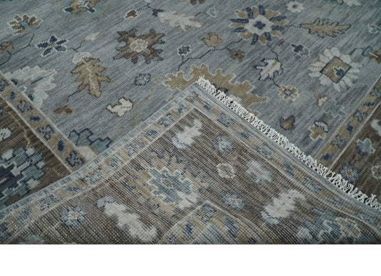 Custom Made Traditional Gray And Brown Hand Knotted Wool Area Rug