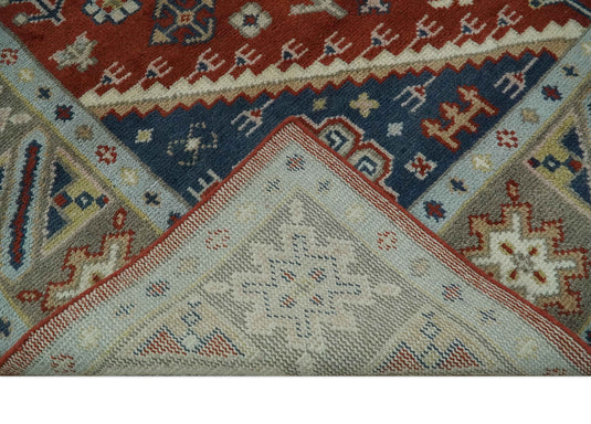 Traditional Pattern Red, Blue, Beige And Ivory Hand Knotted 8x10 ft wool Area Rug