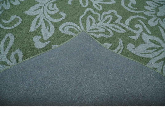 Custom Made Floral Pattern Green And Gray Hand Tufted  Wool Area Rug