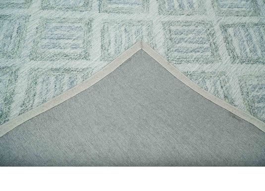 Custom Made Geometrical Trellis Pattern Silver And Gray Hand Tufted  Wool Area Rug