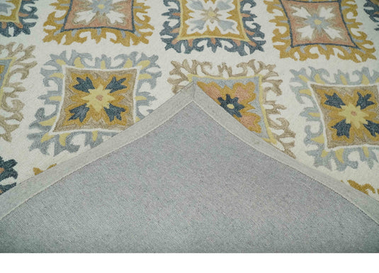 Custom Made Hand Tufted Ivory, Yellow, Gray And Camel Wool Area Rug