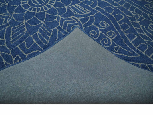 Custom Made Floral Pattern Blue And Gray Hand Tufted  Wool Area Rug