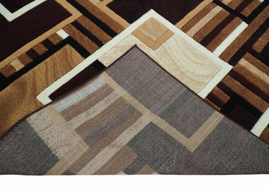 Modern Geometrical Pattern Beige, Brown, Black And White Hand Woven 6x8 ft Bedroom, Living Room Rug Polyester Area Rug