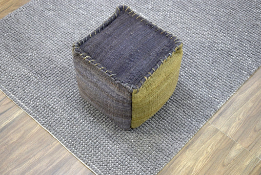 Green And Blue Jute Hand Woven Square Pouf Footstool, Seat, Foot Rest Living Room, Bedroom