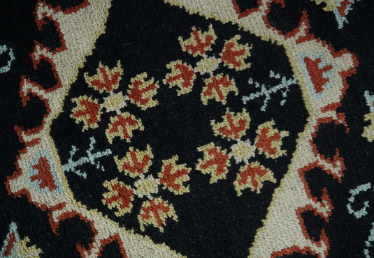 Custom Made Traditional Tribal Pattern Black, Rust And Ivory Hand Knotted Wool Area Rug