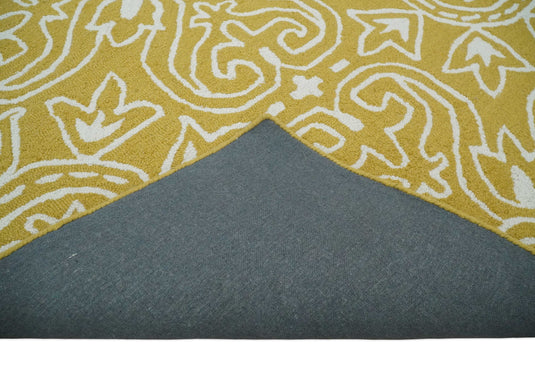 Custom Made Yellow And Ivory Hand Tufted  Wool Area Rug