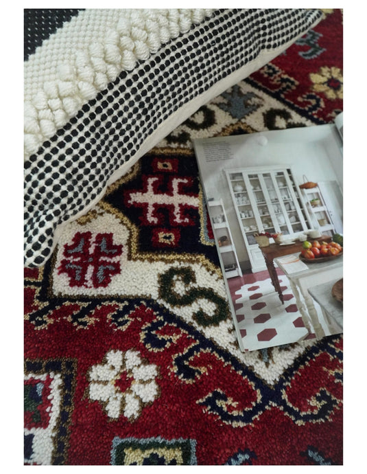Available in USA Hand-Knotted Rust and Ivory Tribal Armenian Bedroom, Living Room Rug, kids Room Wool Area Rug -KZA10- (FC)