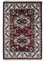 Available in USA Hand-Knotted Rust and Ivory Tribal Armenian Bedroom, Living Room Rug, kids Room Wool Area Rug -KZA10- (FC)