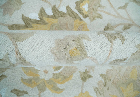 Custom Made Floral Pattern Silver, Olive, Beige And Yellow Hand Tufted Wool Area Rug