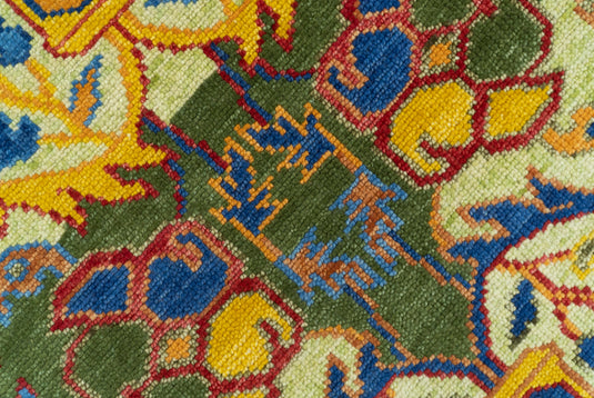 Custom Made Transitional Gold, Green And Blue Hand Knotted Wool Area Rug