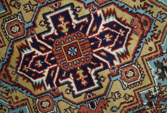 Hand Knotted Heriz Serapi Rug Aqua Blue, Ivory and Rust 5x8, 4x6, 3x5 ft Ideal for Living, Bedroom, and Dining Rooms | CP1880S