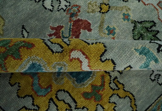 Hand Knotted Oriental Oushak Colorful Rug Silver and Gold 9x12 ft Ideal for Living, Bedroom, and Dining Rooms | CP1335912S