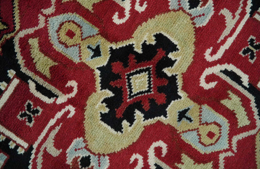 Custom Made Traditional Pattern Traditional Pattern Red, Black, Ivory And Beige Hand Knotted Wool Area Rug