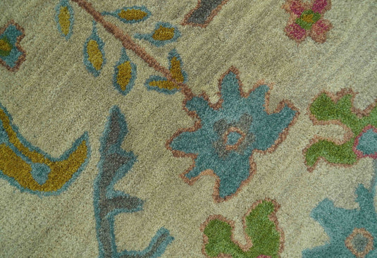 Custom Made Beige And Colorful Traditional Oushak Hand Tufted Wool Area Rug