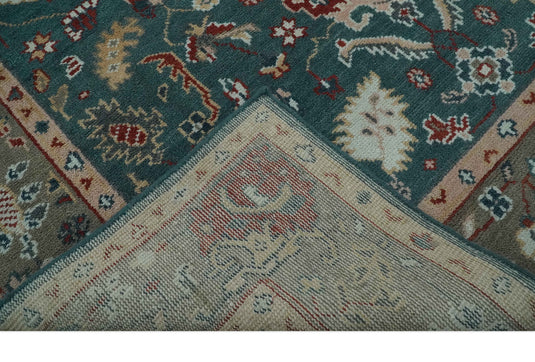 Custom Made Traditional Oushak green, Rust and Brown Hand Knotted wool Area Rug