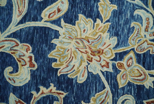 Custom Made Floral Blue, Beige, Rust And Olive Hand Tufted  Wool Area Rug