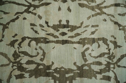 Abstract Handloom Beige and Brown 5x8 ft Bedroom, Living Room Rug Wool and Art Silk Area Rug