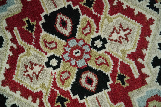 Custom Made Traditional Medallion Pattern Red, Black, Beige and Ivory Hand Knotted wool Area Rug