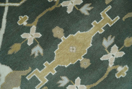 Hand Knotted Oriental Oushak Rug Green, Ivory and Beige Multi Size Ideal for Living, Bedroom, and Dining Room